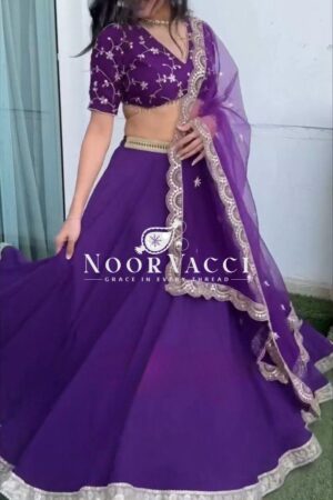 Shop Semi-Stitched Fox Georgette Lehenga with Heavy Flair and Cutwork Lace Dupatta