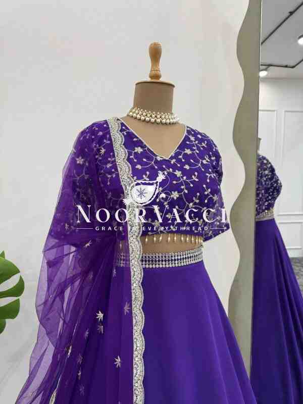 Semi-Stitched Fox Georgette Lehenga with Heavy Flair and Cutwork Lace Dupatta - Image 3