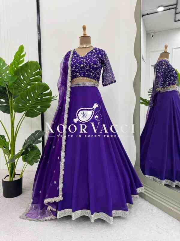 Semi-Stitched Fox Georgette Lehenga with Heavy Flair and Cutwork Lace Dupatta - Image 4