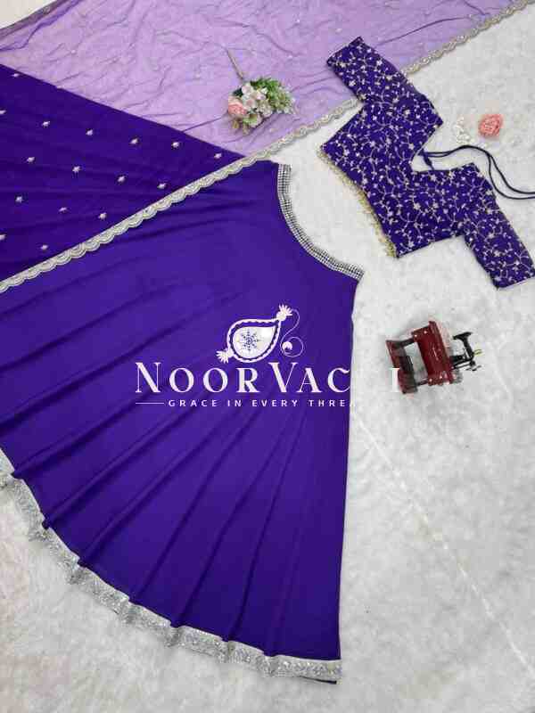 Semi-Stitched Fox Georgette Lehenga with Heavy Flair and Cutwork Lace Dupatta - Image 6