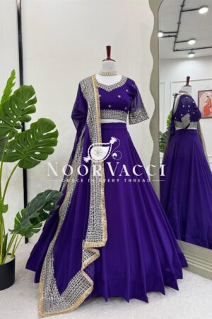Shop Semi-Stitched Fox Georgette Lehenga with 4.5 Meter Flair & Sequined Lace Dupatta
