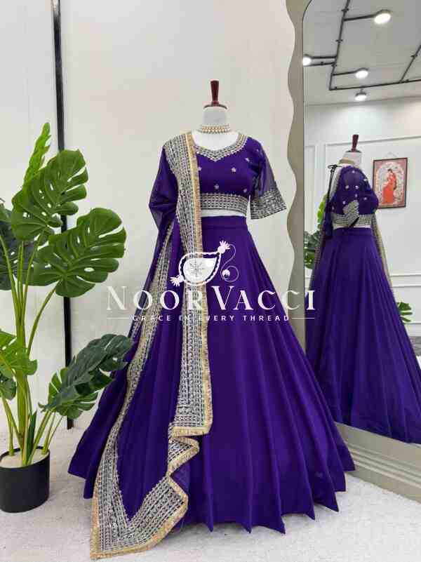 Semi-Stitched Fox Georgette Lehenga with 4.5 Meter Flair & Sequined Lace Dupatta