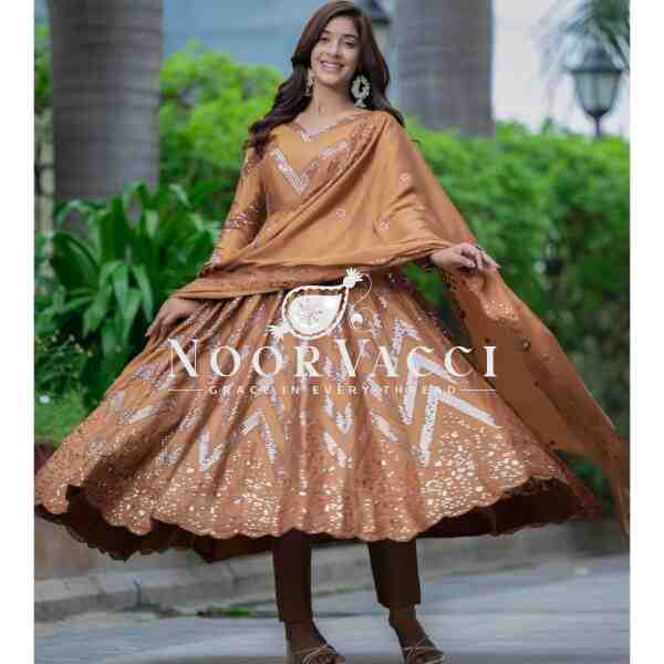 Premium Alia Cut Anarkali Suit Set with Dupatta – Chinon Silk | Luxurious Embroidered Party Wear