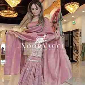 Elegant Party Wear Neutral Silk Suit Set with Heavy Embroidery & Fancy Sarara Plazo