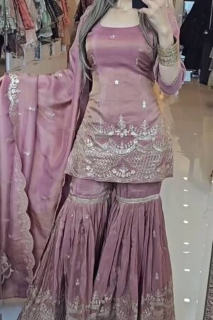 Buy Simar Silk Sequin Embroidered Top Sharara Set with Dupatta