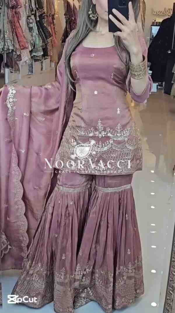 Simar Silk Sequin Embroidered Top Sharara Set with Dupatta