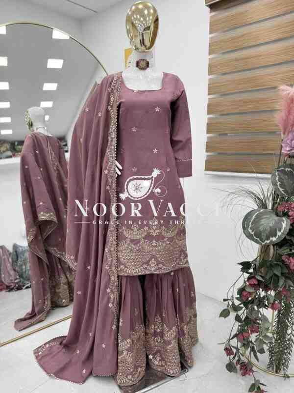 Simar Silk Sequin Embroidered Top Sharara Set with Dupatta - Image 3