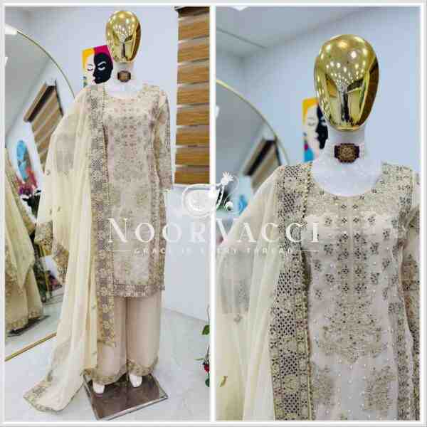 Fox Georgette Sequin Embroidered Top Sharara Set with Dupatta - Image 4