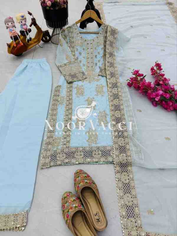 Fox Georgette Sequin Embroidered Top Sharara Set with Dupatta - Image 7