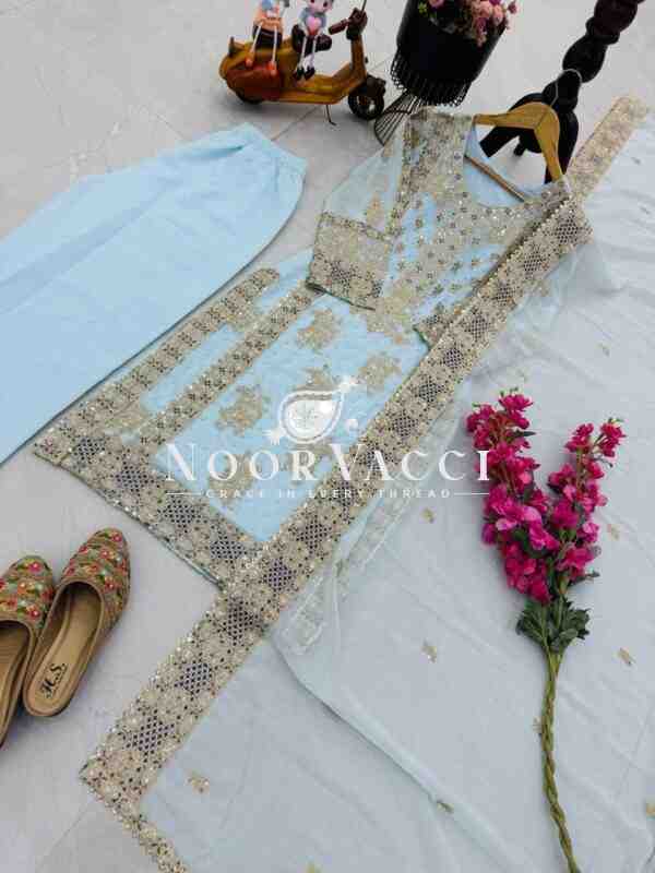 Fox Georgette Sequin Embroidered Top Sharara Set with Dupatta - Image 8