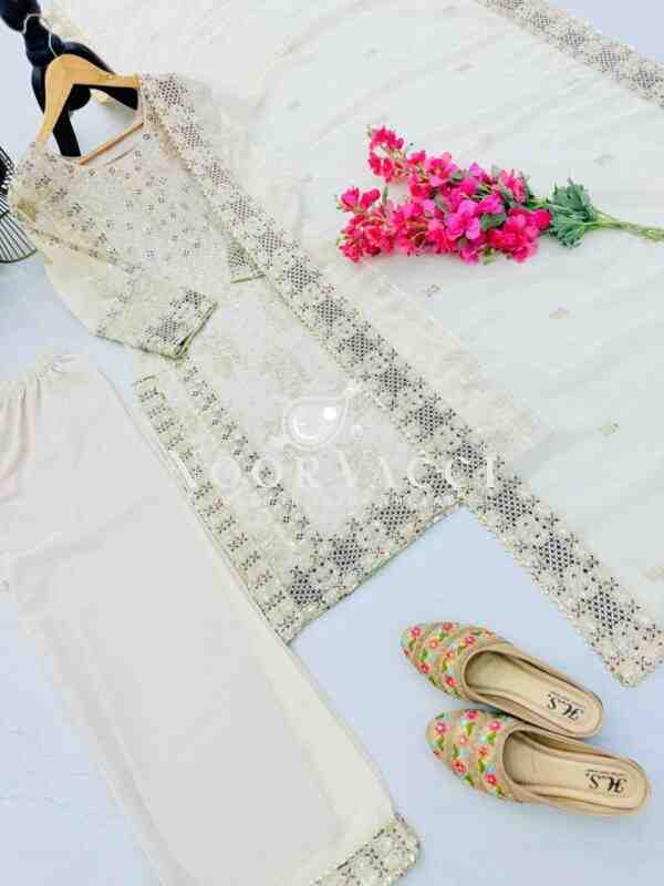Fox Georgette Sequin Embroidered Top Sharara Set with Dupatta - Image 7