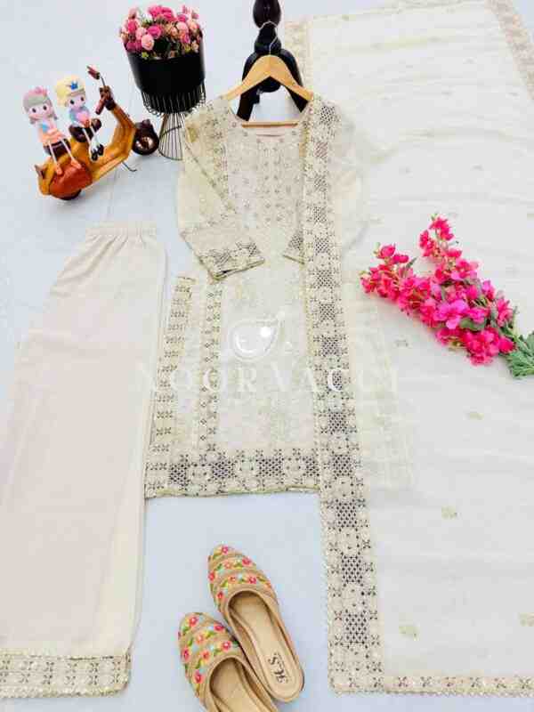 Fox Georgette Sequin Embroidered Top Sharara Set with Dupatta - Image 8