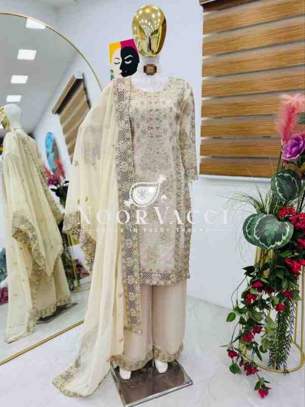 Fox Georgette Sequin Embroidered Top Sharara Set with Dupatta - Image 3
