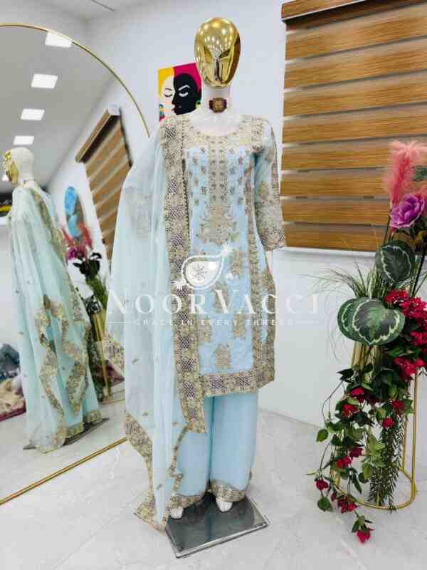 Fox Georgette Sequin Embroidered Top Sharara Set with Dupatta - Image 4