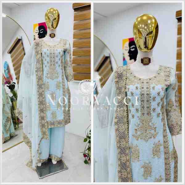 Fox Georgette Sequin Embroidered Top Sharara Set with Dupatta - Image 5