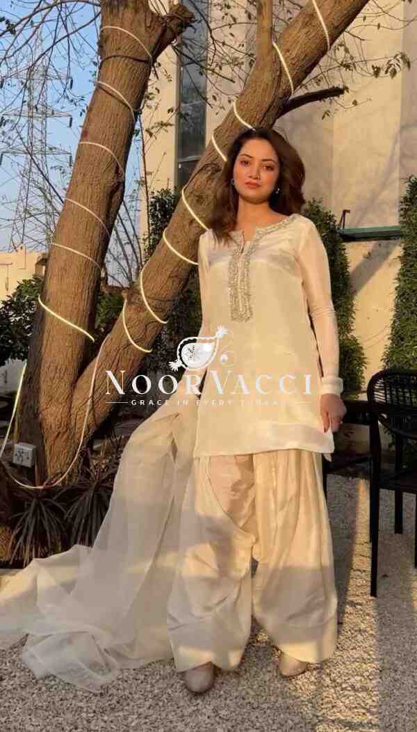 Faux Georgette Embroidered Farshi Set with Dupatta – Fully Stitched Party Wear - Image 2
