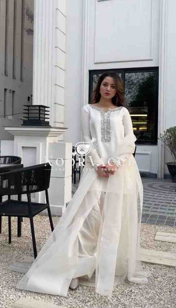 Faux Georgette Embroidered Farshi Set with Dupatta – Fully Stitched Party Wear - Image 3