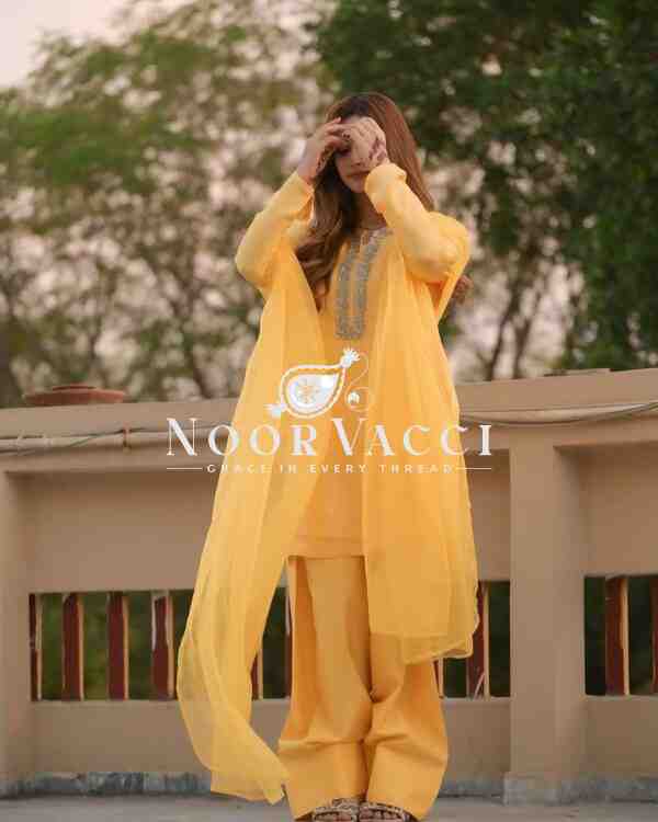 Faux Georgette Embroidered Farshi Set with Dupatta – Fully Stitched Party Wear - Image 2