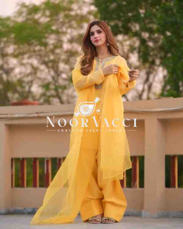 Faux Georgette Embroidered Farshi Set with Dupatta – Fully Stitched Party Wear