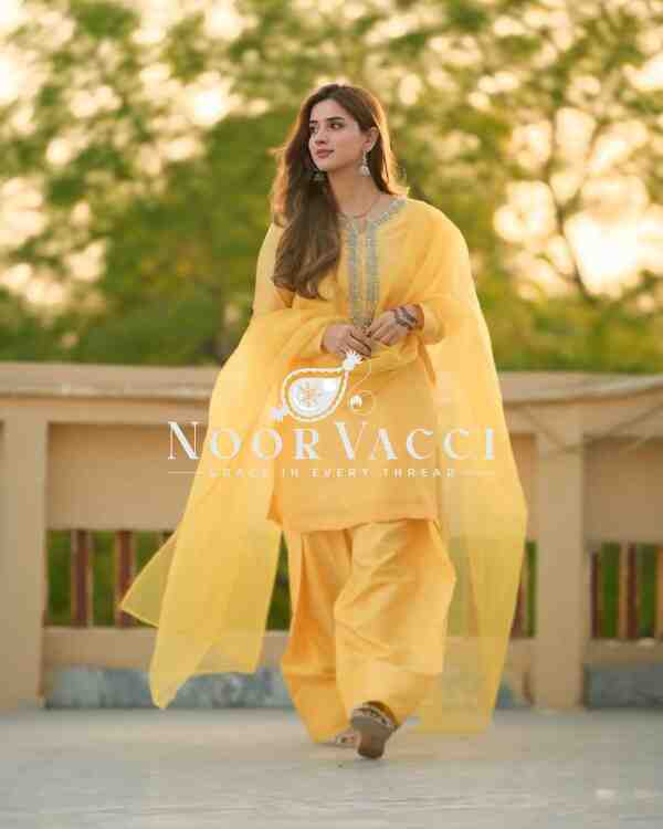 Faux Georgette Embroidered Farshi Set with Dupatta – Fully Stitched Party Wear - Image 3