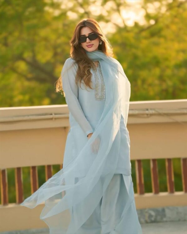 Buy Faux Georgette Embroidered Farshi Set with Dupatta – Fully Stitched Party Wear