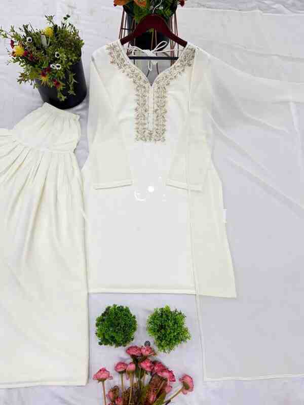 Faux Georgette Embroidered Farshi Set with Dupatta – Fully Stitched Party Wear - Image 4