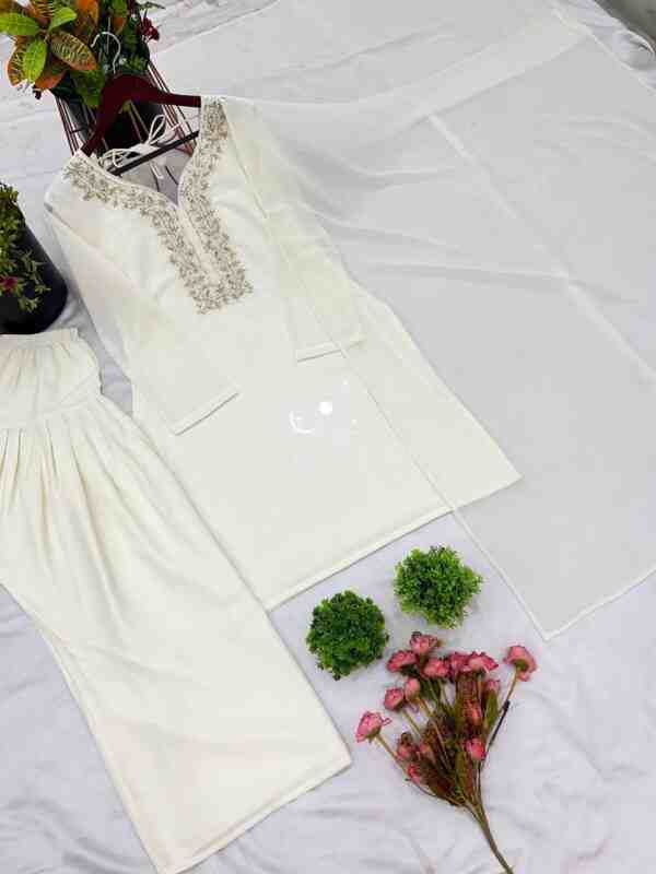 Faux Georgette Embroidered Farshi Set with Dupatta – Fully Stitched Party Wear - Image 5