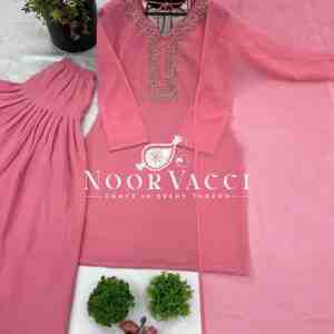 Faux Georgette Embroidered Farshi Set with Dupatta – Fully Stitched Party Wear