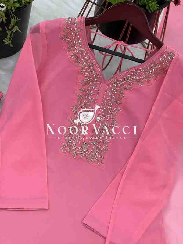 Faux Georgette Embroidered Farshi Set with Dupatta – Fully Stitched Party Wear - Image 4