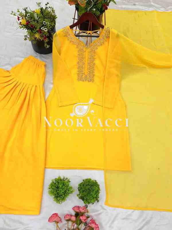 Faux Georgette Embroidered Farshi Set with Dupatta – Fully Stitched Party Wear - Image 5