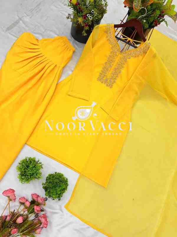 Faux Georgette Embroidered Farshi Set with Dupatta – Fully Stitched Party Wear - Image 6