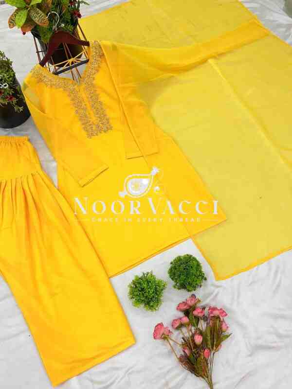 Faux Georgette Embroidered Farshi Set with Dupatta – Fully Stitched Party Wear - Image 7