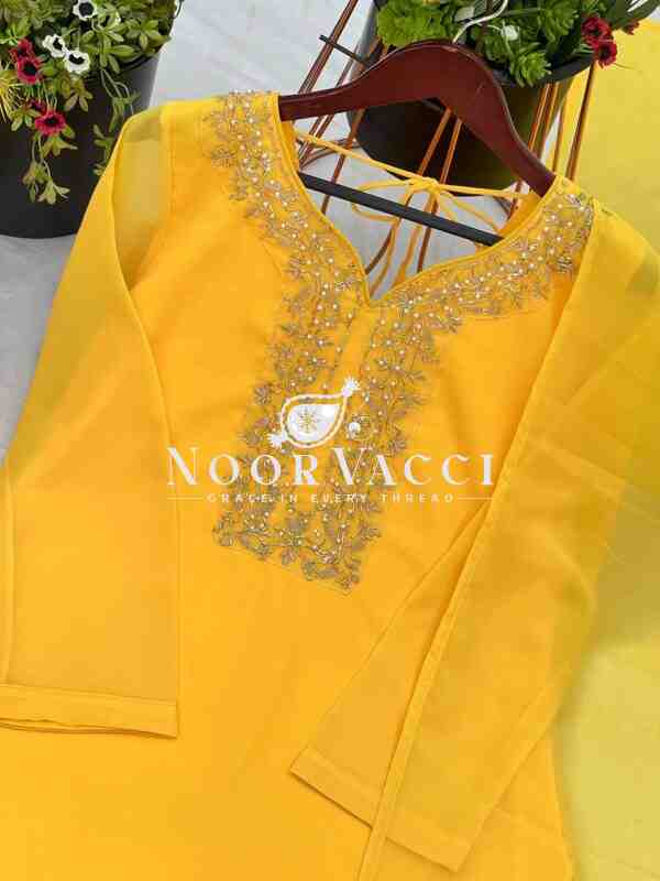 Faux Georgette Embroidered Farshi Set with Dupatta – Fully Stitched Party Wear - Image 8