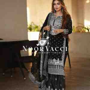 Faux Georgette Embroidered Gharara Set with Dupatta