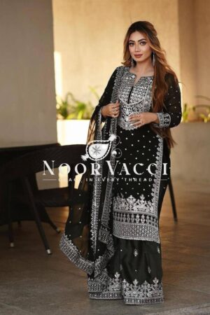 Shop Faux Georgette Embroidered Gharara Set with Dupatta