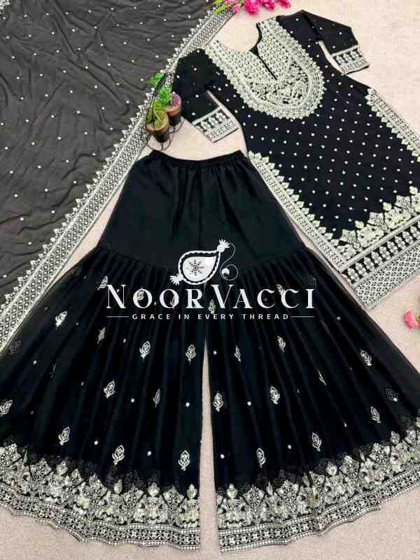 Faux Georgette Embroidered Gharara Set with Dupatta - Image 2