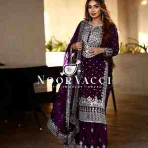 Faux Georgette Embroidered Gharara Set with Dupatta