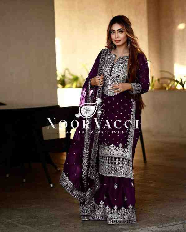 Faux Georgette Embroidered Gharara Set with Dupatta