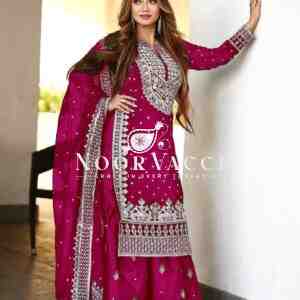 Faux Georgette Embroidered Gharara Set with Dupatta