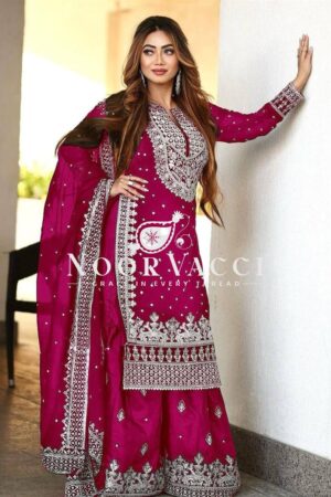 Shop Faux Georgette Embroidered Gharara Set with Dupatta