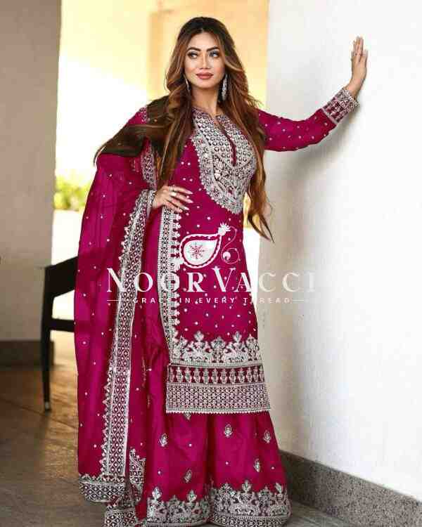 Faux Georgette Embroidered Gharara Set with Dupatta