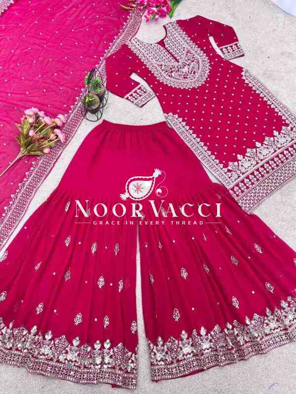 Faux Georgette Embroidered Gharara Set with Dupatta - Image 2