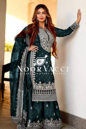 Shop Faux Georgette Embroidered Gharara Set with Dupatta