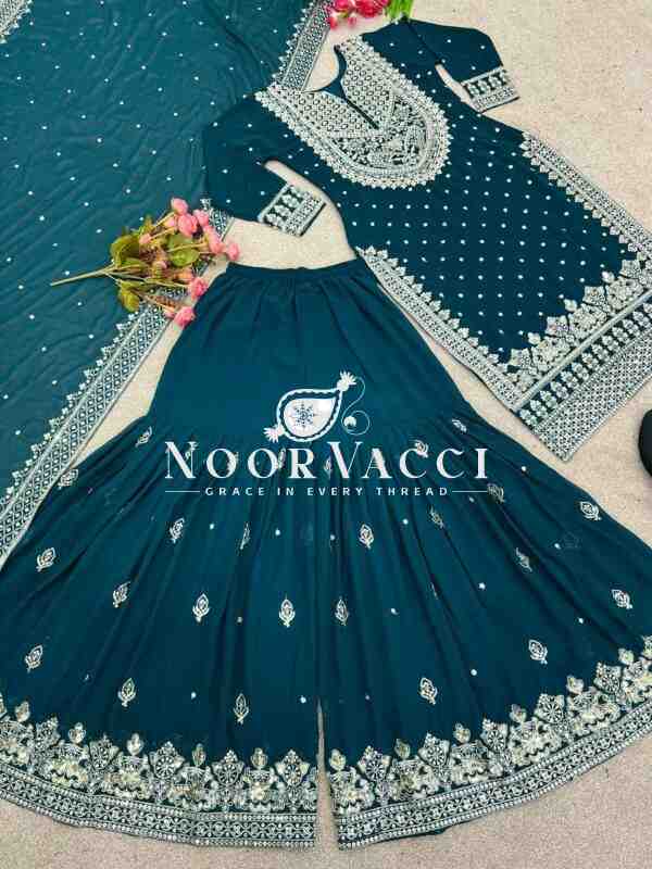Faux Georgette Embroidered Gharara Set with Dupatta - Image 2
