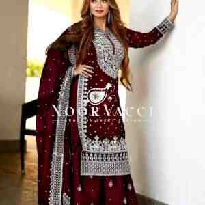 Faux Georgette Embroidered Gharara Set with Dupatta