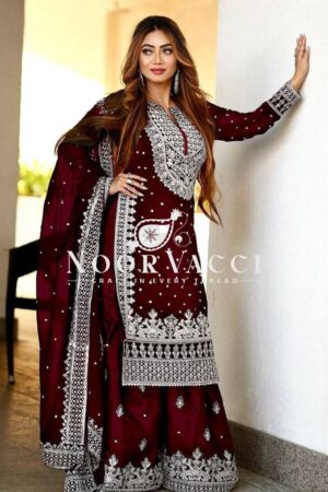 Buy Faux Georgette Embroidered Gharara Set with Dupatta