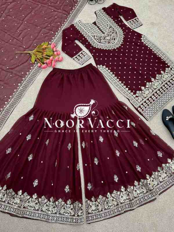 Faux Georgette Embroidered Gharara Set with Dupatta - Image 2