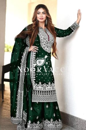 Buy Faux Georgette Embroidered Gharara Set with Dupatta