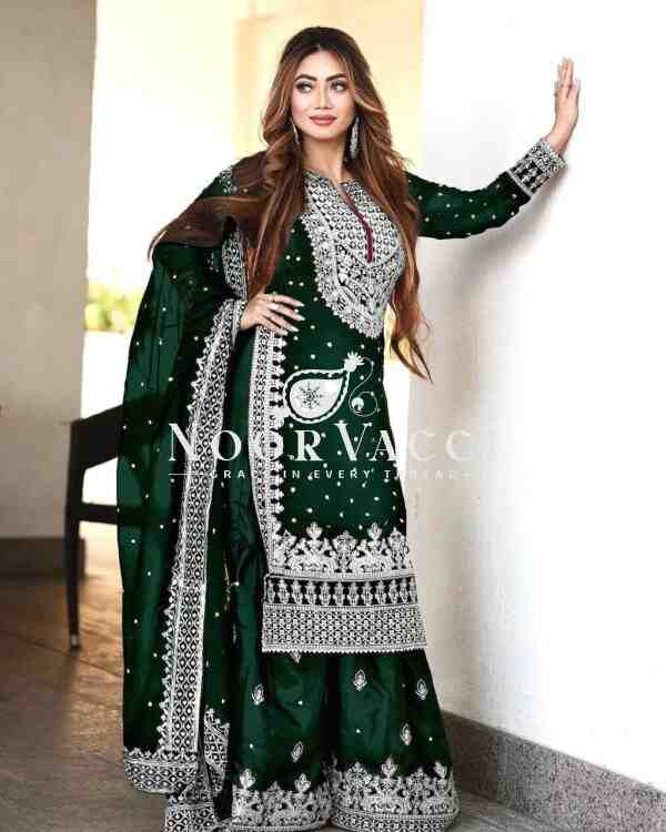 Faux Georgette Embroidered Gharara Set with Dupatta