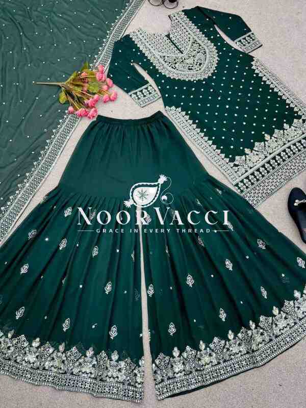 Faux Georgette Embroidered Gharara Set with Dupatta - Image 2
